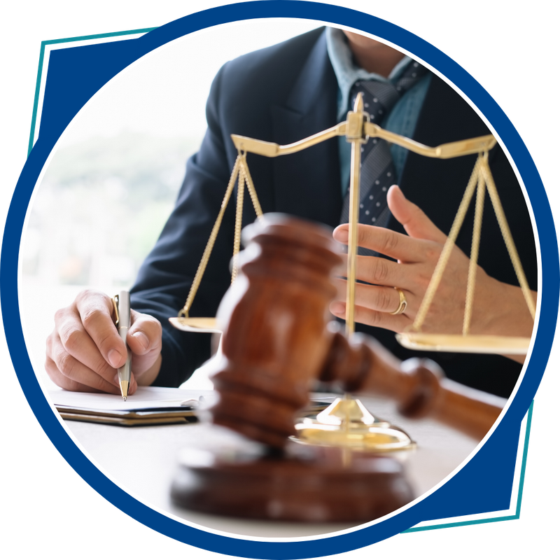 scales and gavel, attorney writing