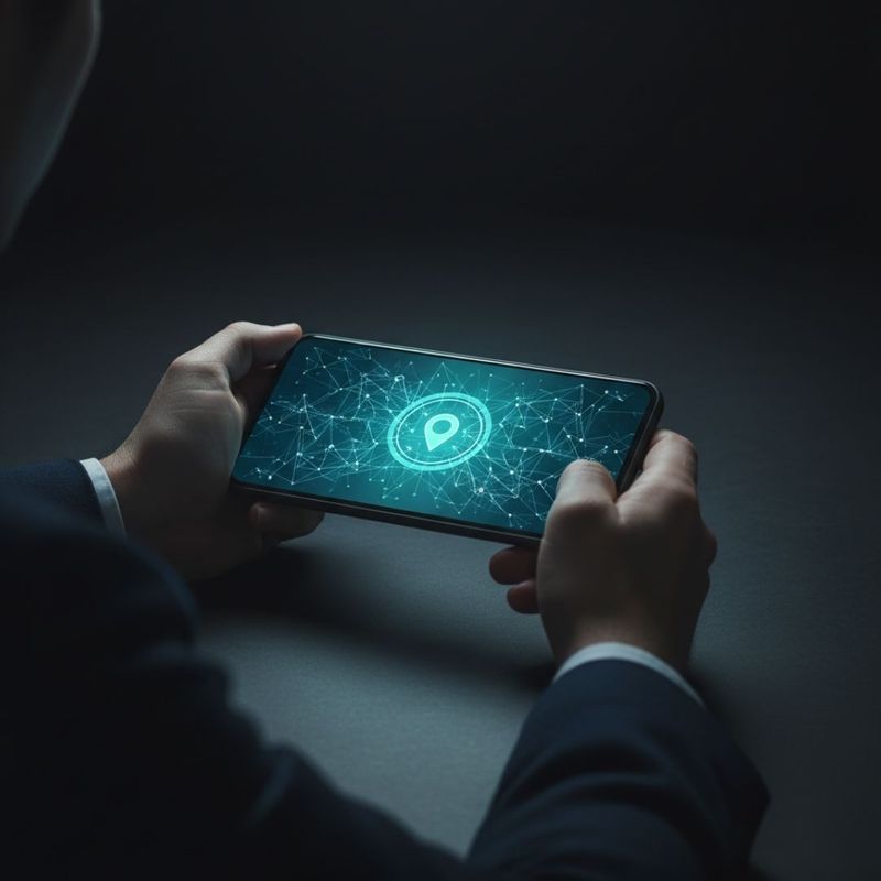 Hands holding a smartphone displaying an abstract graphic representing digital or electronic evidence.