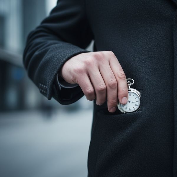 A person's hand subtly concealing a small stolen item in a pocket.