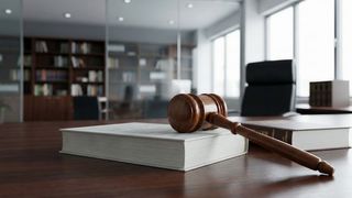 A wooden gavel resting on legal documents on a dark desk, symbolizing the seriousness of court proceedings.